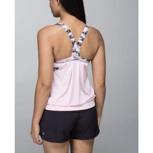 Lululemon Pink Wamo Camo Rest Less Tank Racerback Cinch Waist Sz 8 - Picture 5 of 7
